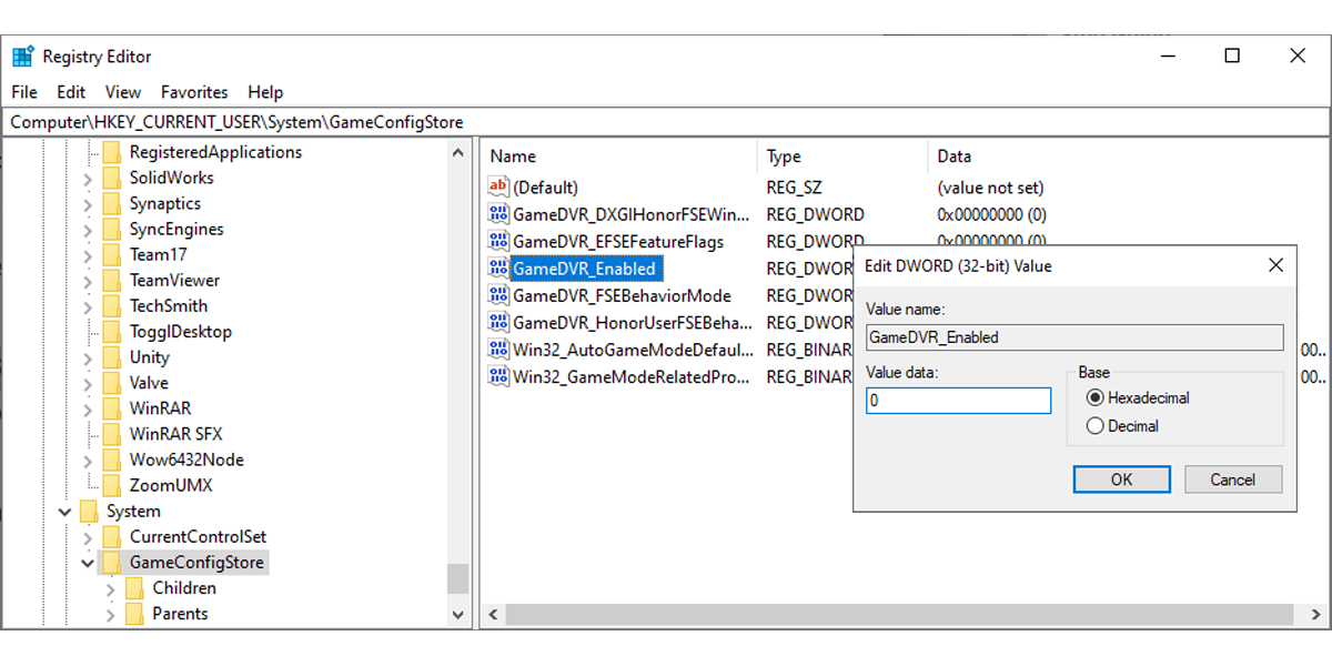 Registry Editor in Windows 10