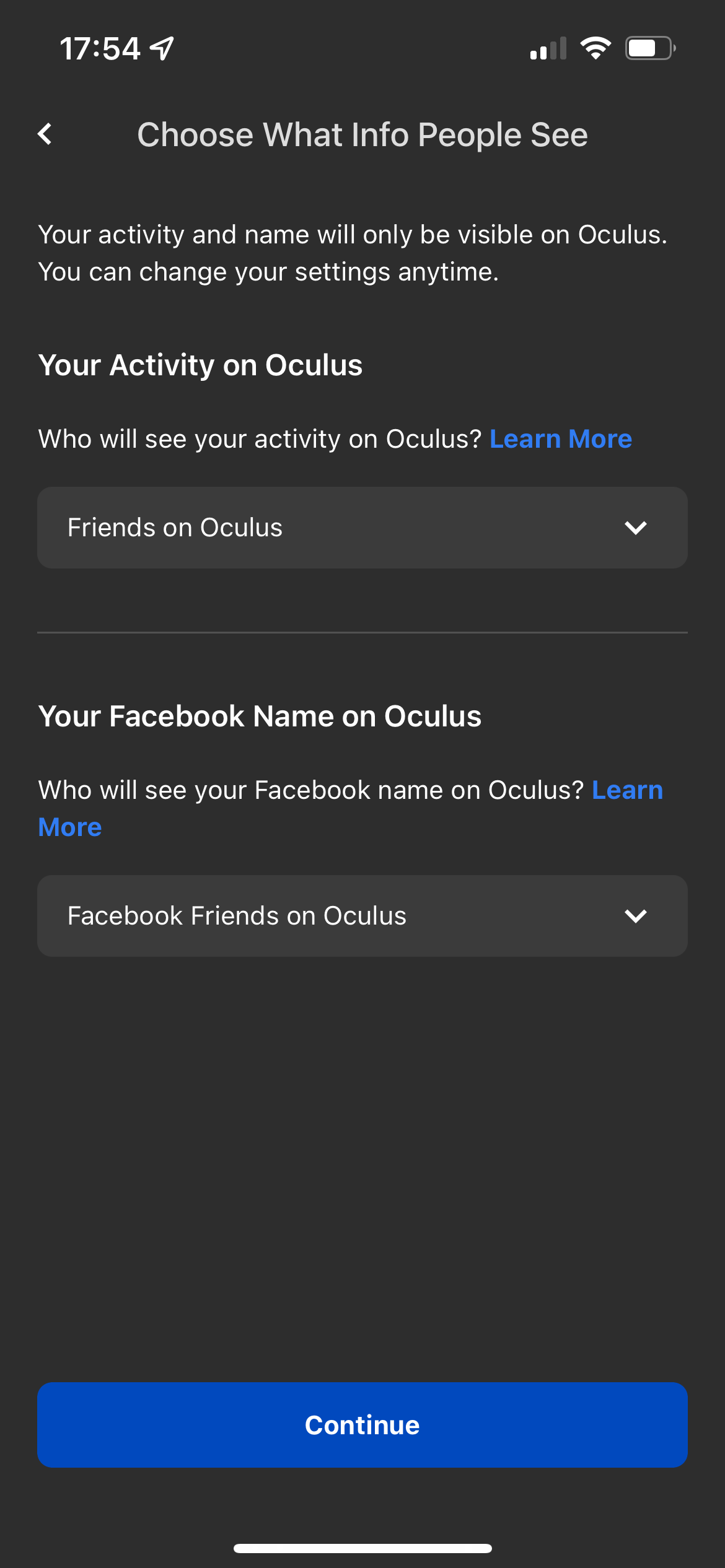 Oculus Privacy Settings