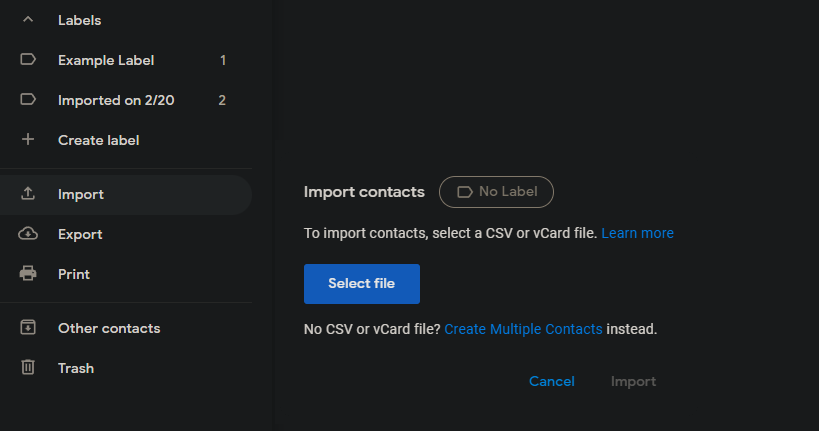 Google Contacts Import
