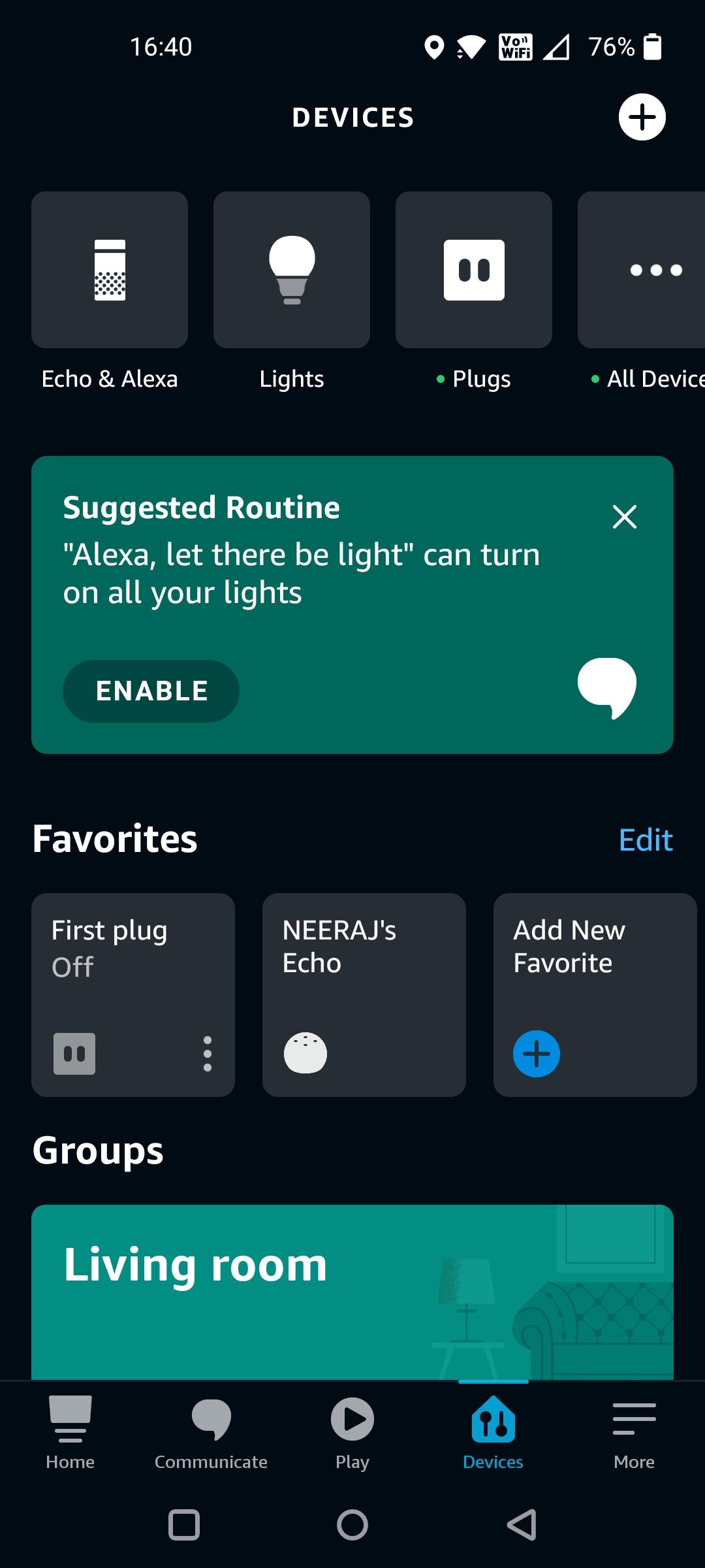 Devices Page on Alexa App