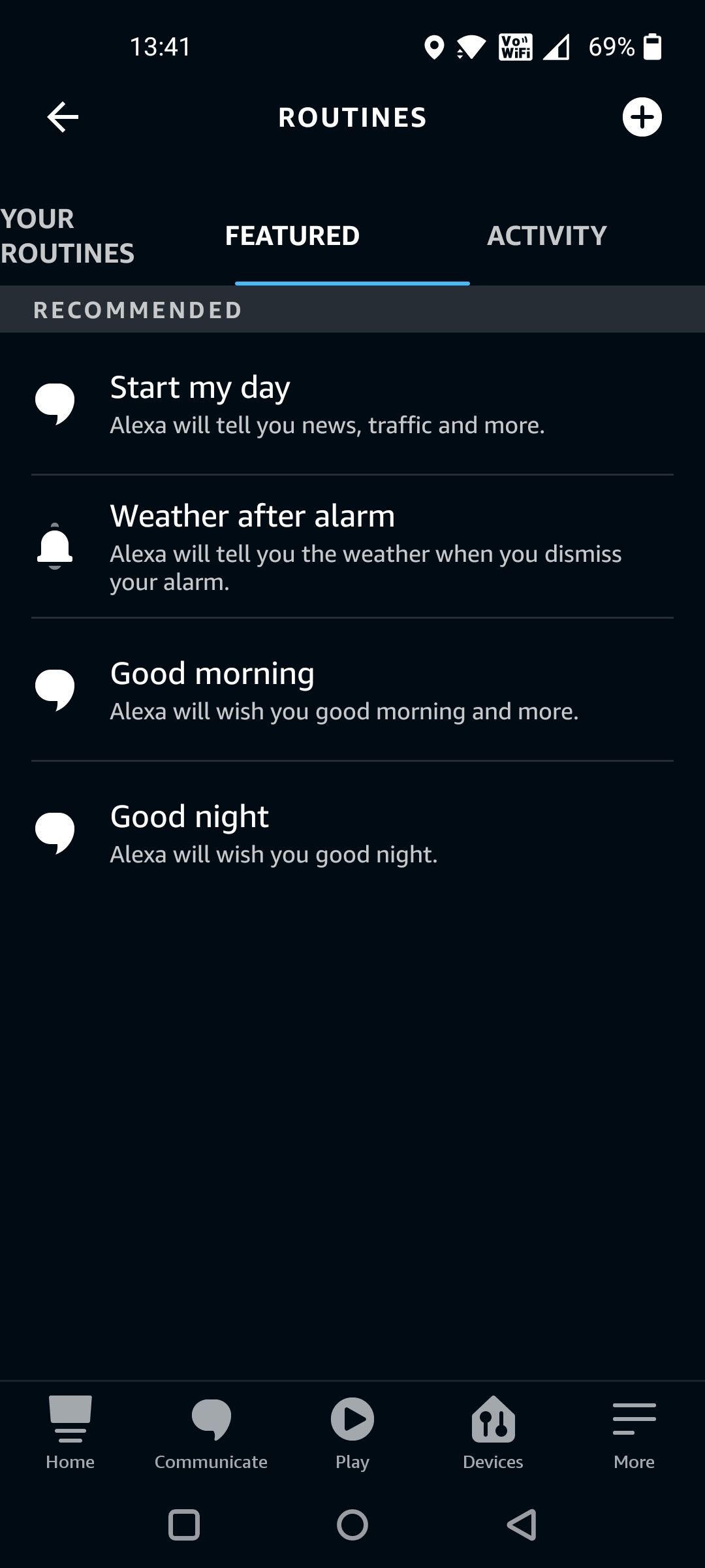 Featured Routines on Alexa App