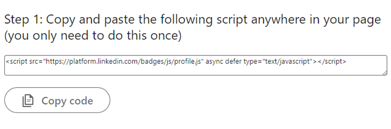 LinkedIn Profile Badge Click Copy code