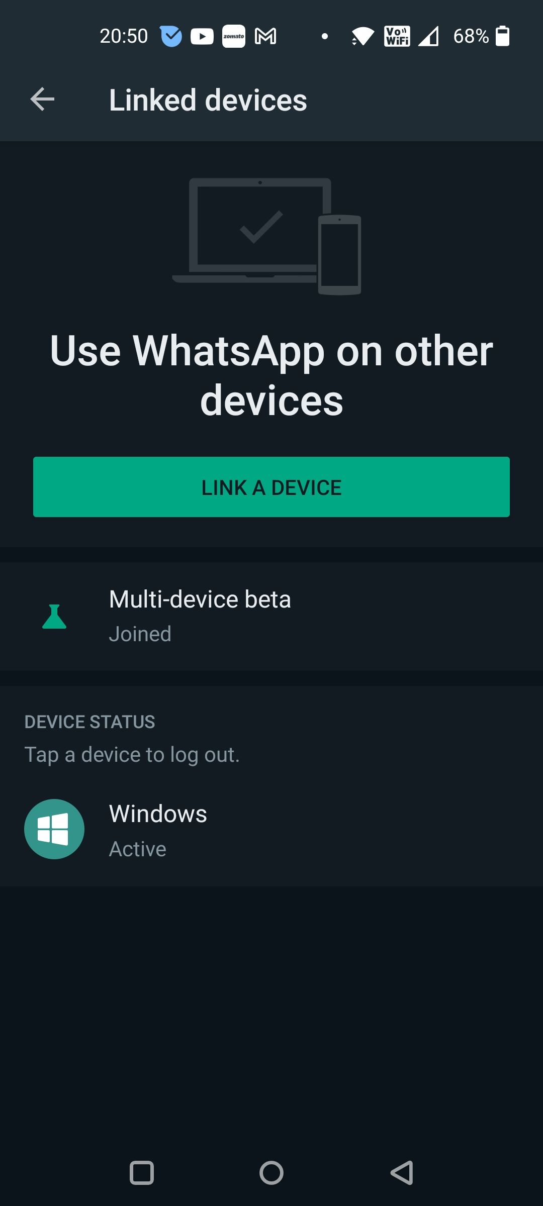 Tap On Link A Device to Scan QR WhatsApp Beta Code 