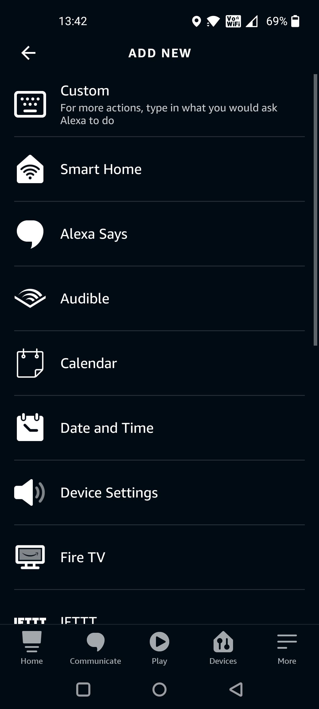 Add Action in Alexa Routines
