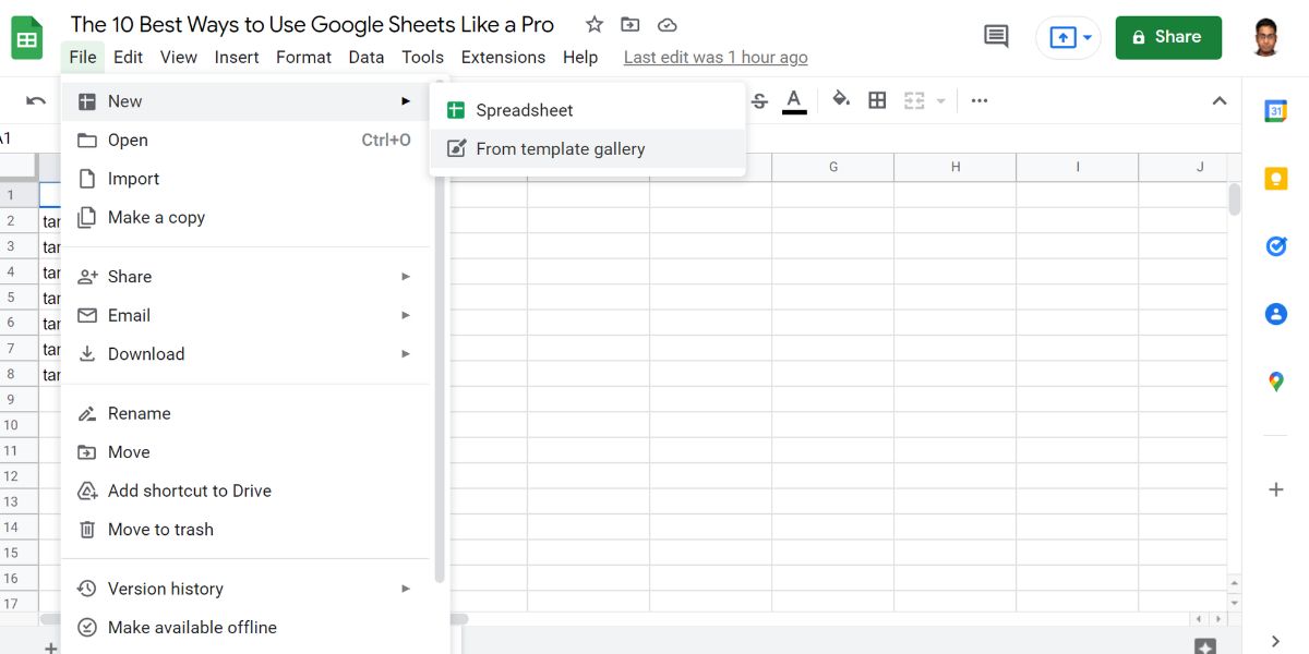 Accessing templates from Google Sheets