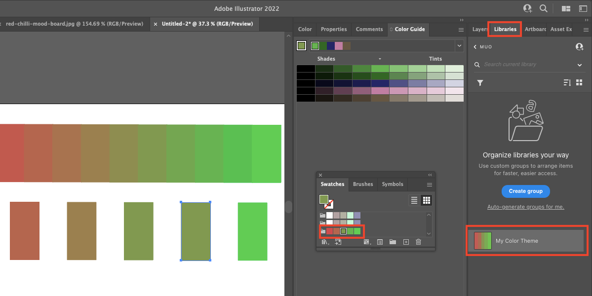 Adobe Illustrator Screenshot of saved color palette