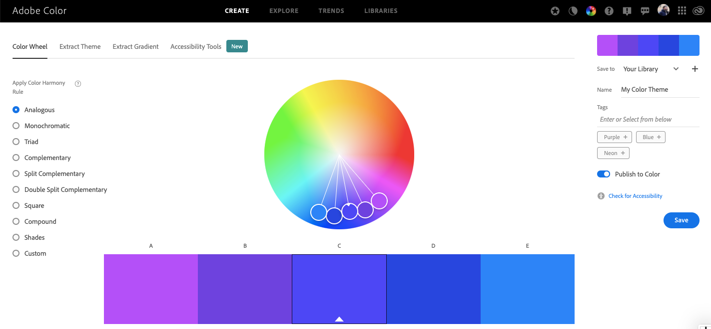 Screenshot of the Adobe color theory wheel 