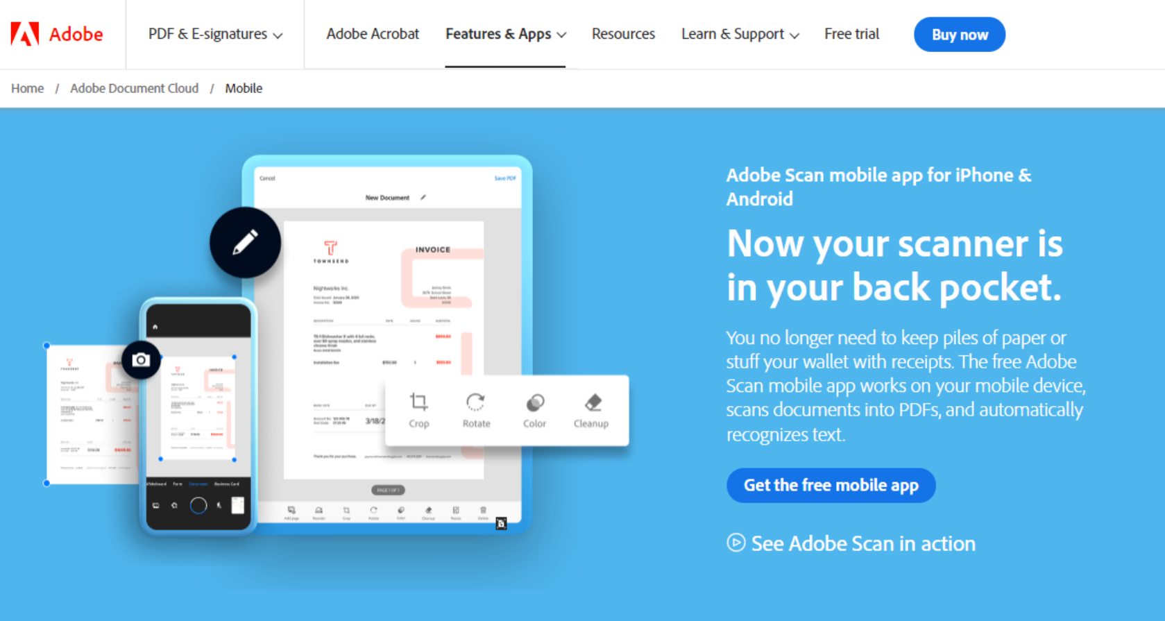 Adobe Scan app website homepage