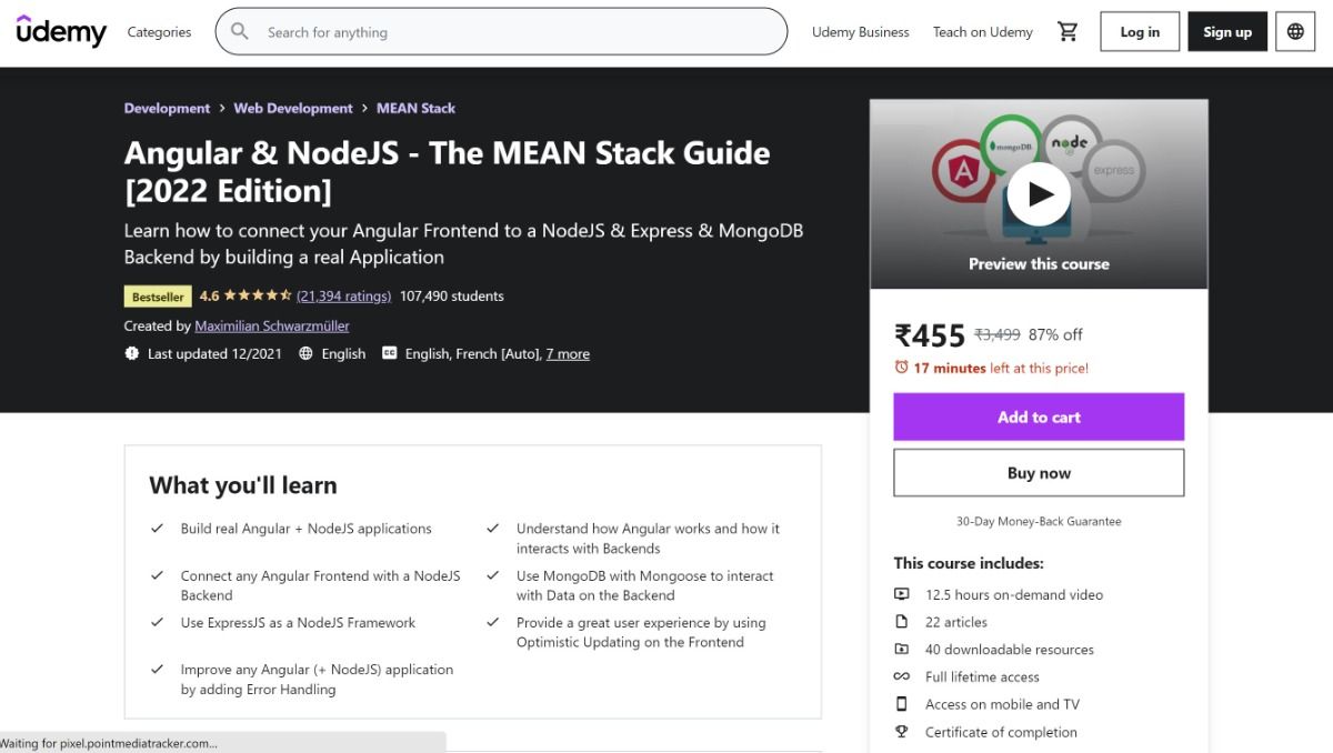 Angular & NodeJS — The MEAN Stack Guide [2022 Edition] course interface