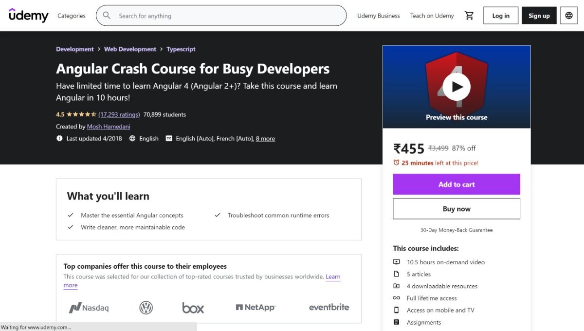 Angular Crash Course for Busy Developers course interface