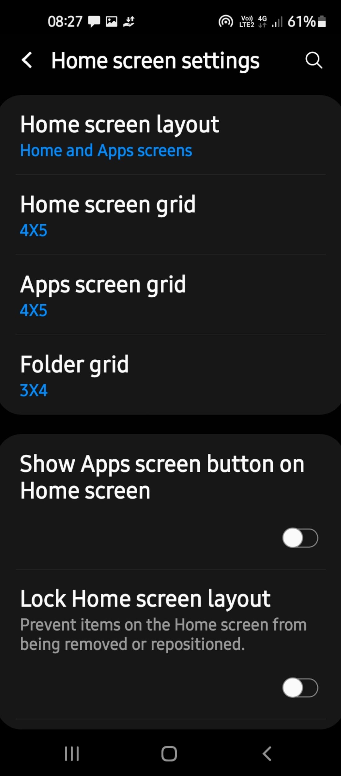 Screen distribution settings for Samsung Galaxy