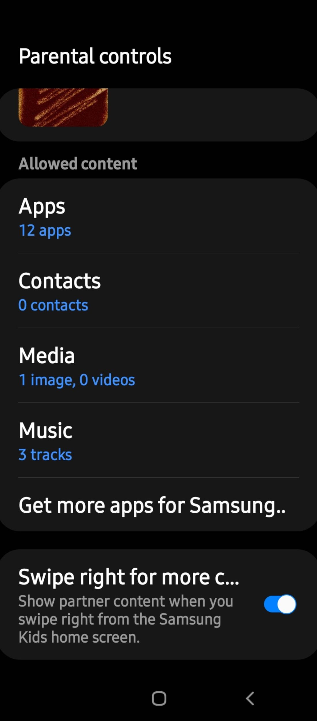 Allowed content section in Samsung Kids Mode