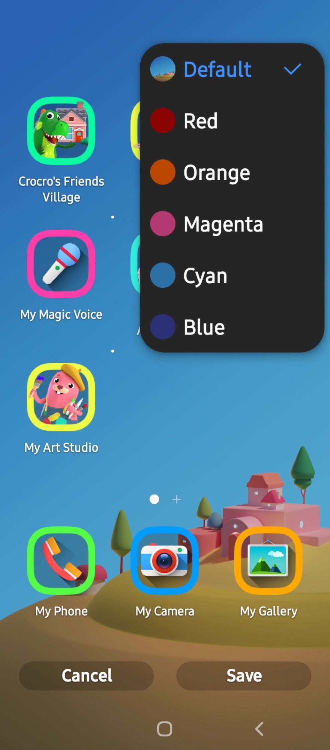 Drop down options in Wallpaper themes in Samsung Kids mode