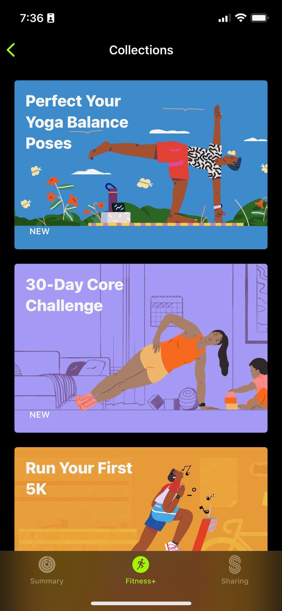 Apple Fitness+ Collections on iPhone
