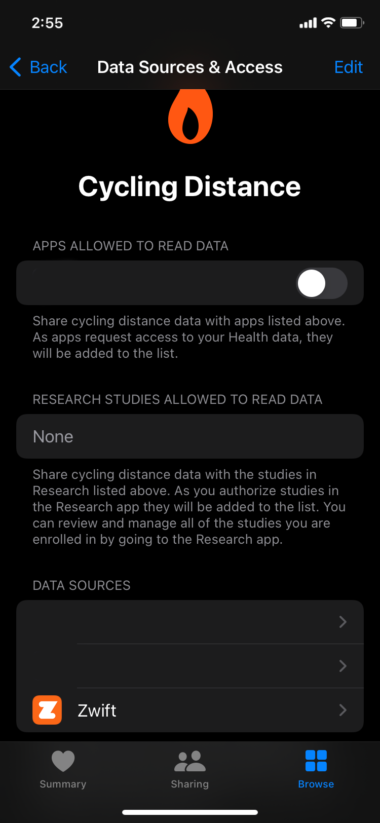 Apple Health Cycling Data Screen for Zwift