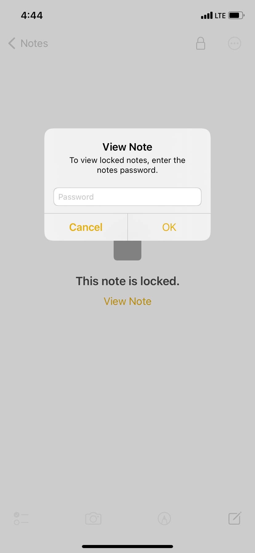 Image shows the View Note option inside Apple Notes