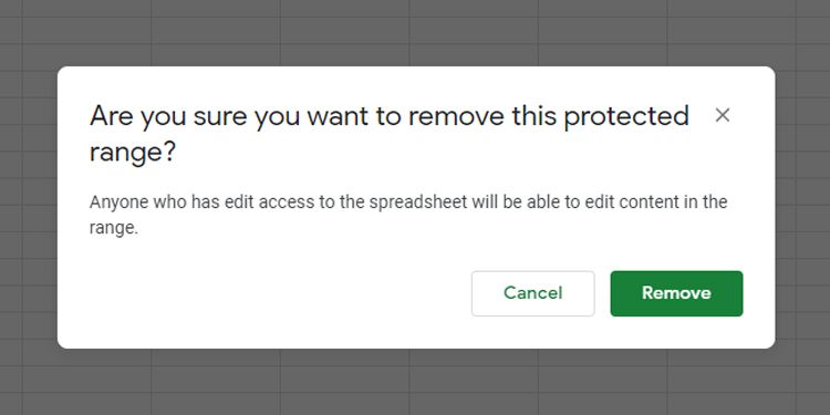 Are you sure you want to remove this protected range on Google Sheets