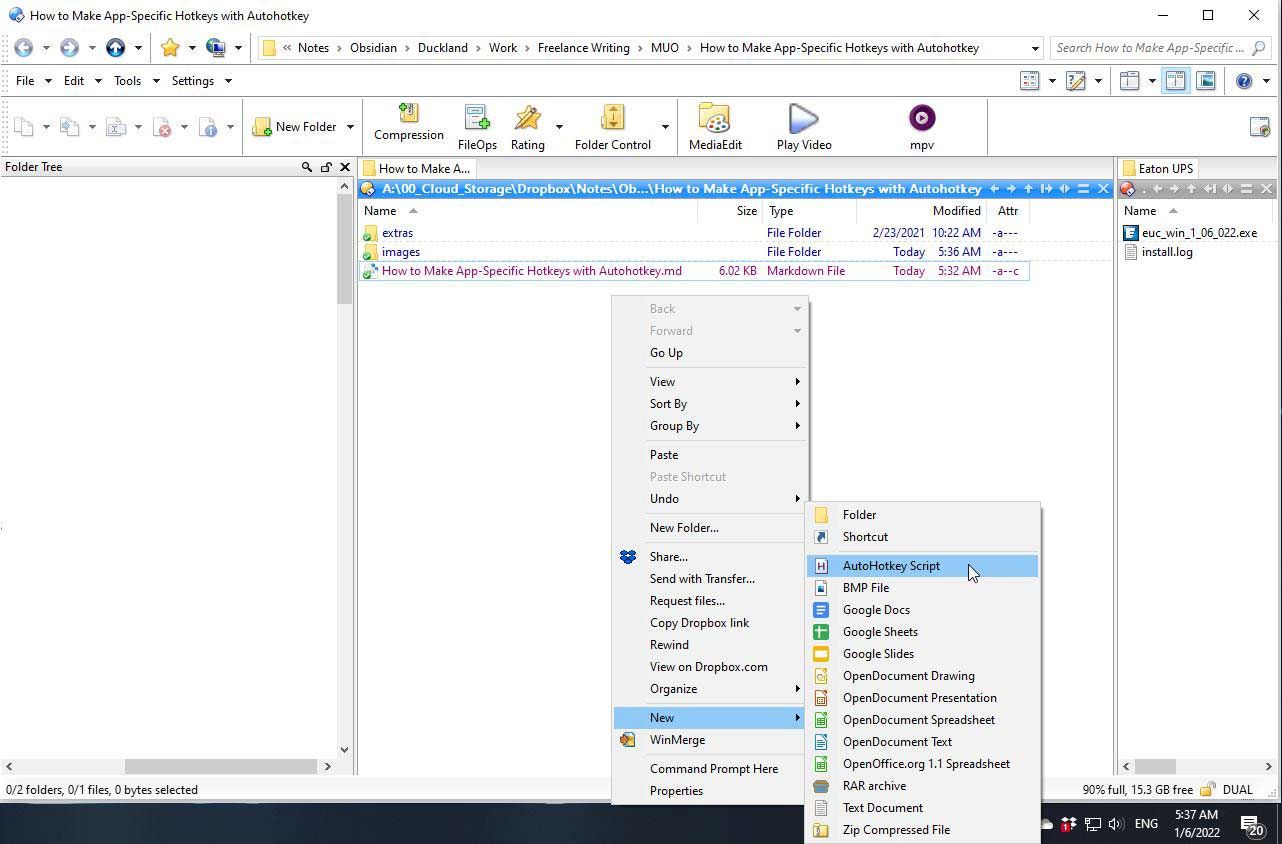 Windows 10 right-click menu option to create new AHK script.