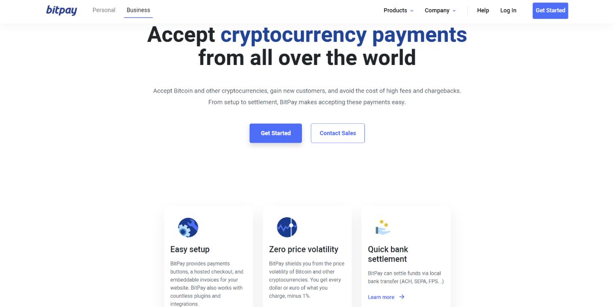 A graphical view of the BitPay payment gateway webpage
