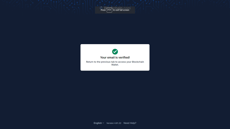 Blockchain Wallet Email Verified return to previous tab