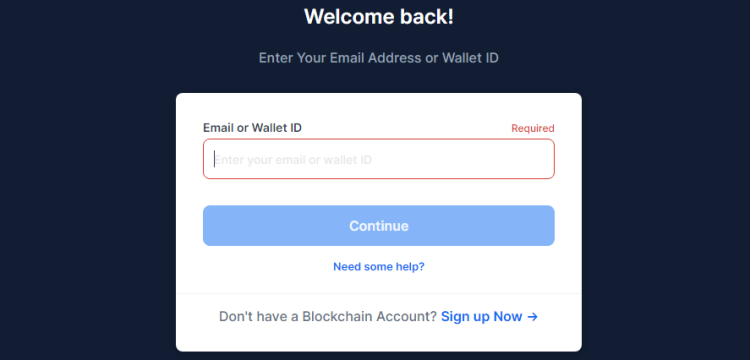 Blockchain Wallet click Sign up Now
