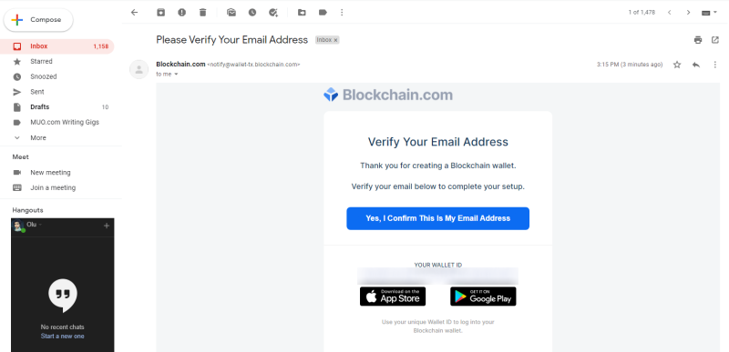 Blockchain Wallet verify email