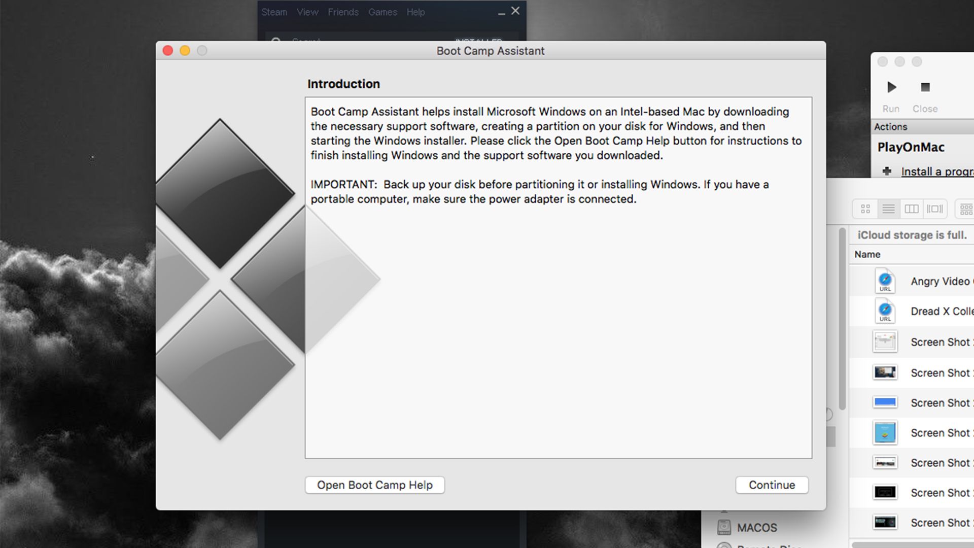 BootCamp Assistant on iMac Desktop