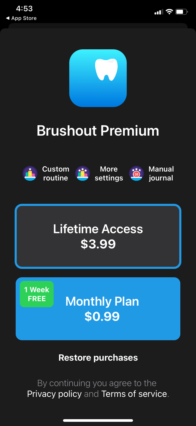Brushout app premium screen