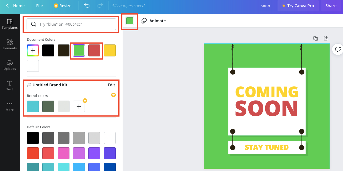 Screenshot of Canva showing its color palette