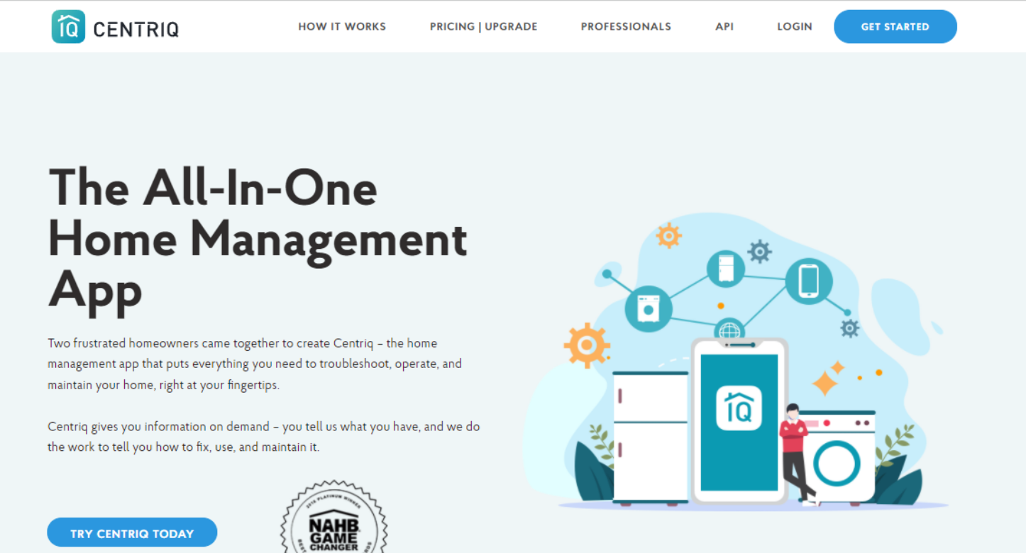 Centriq app website homepage