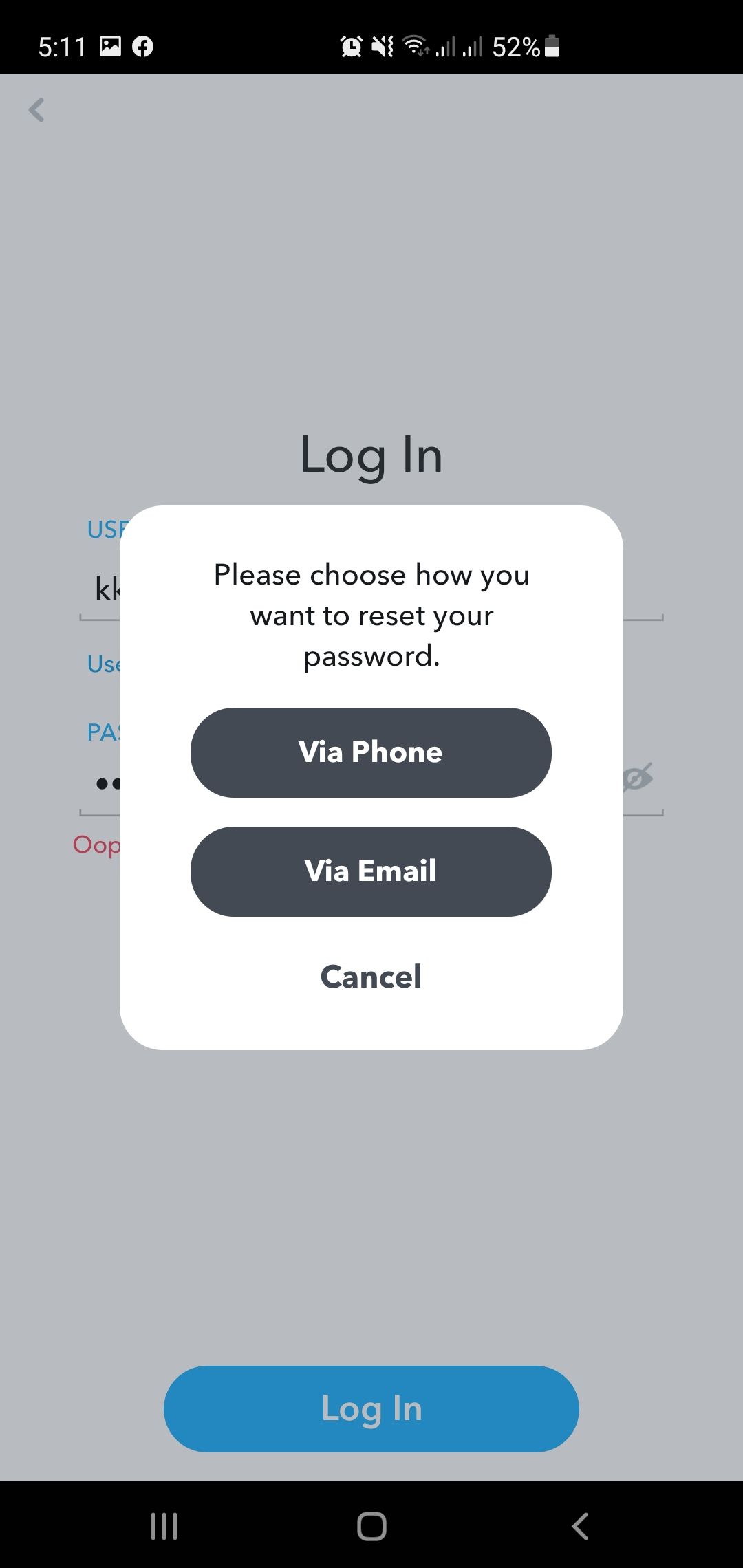 Change Snapchat password via email or phone
