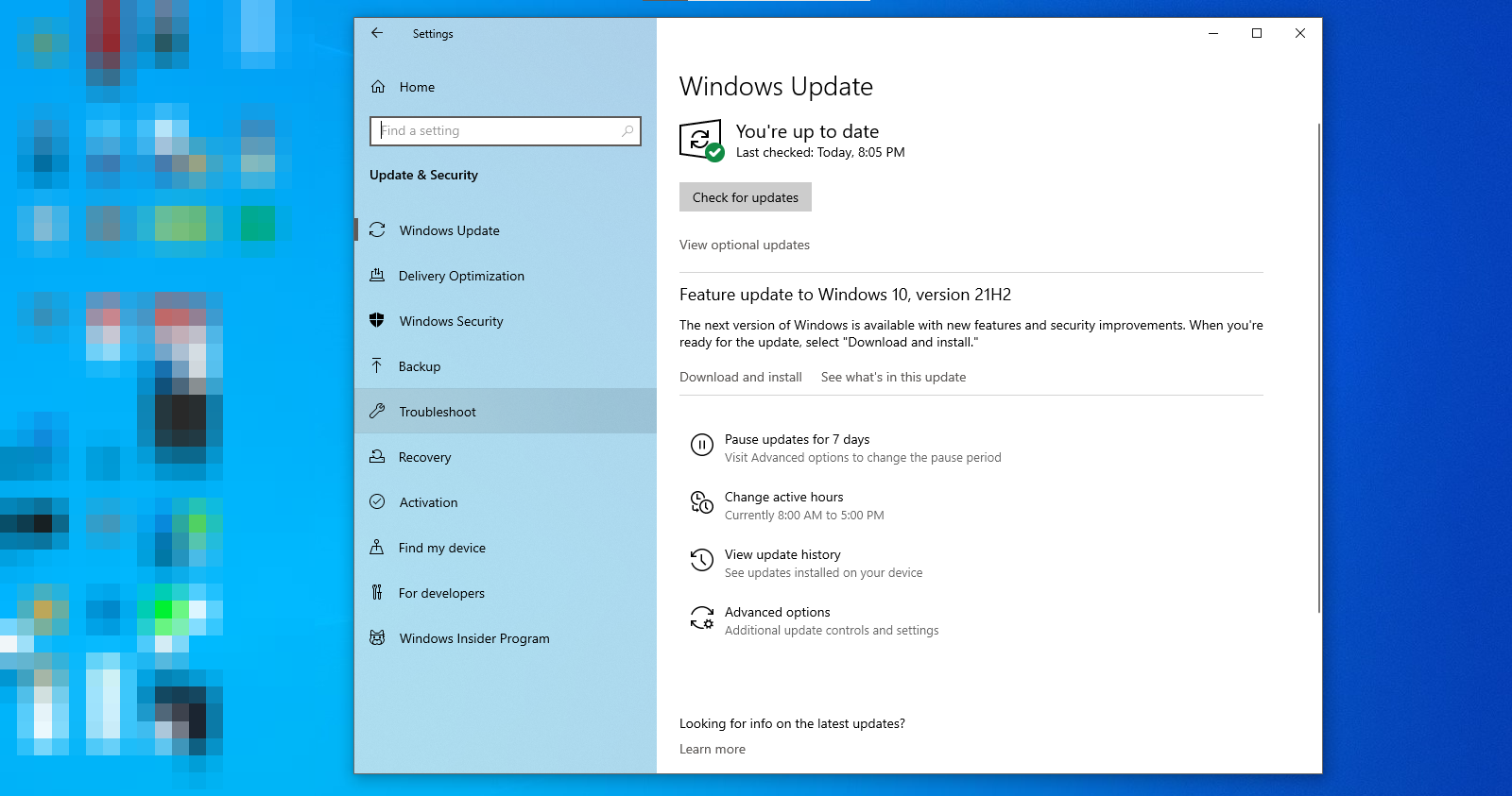 Checking for Windows Updates in Settings App of Windows 10