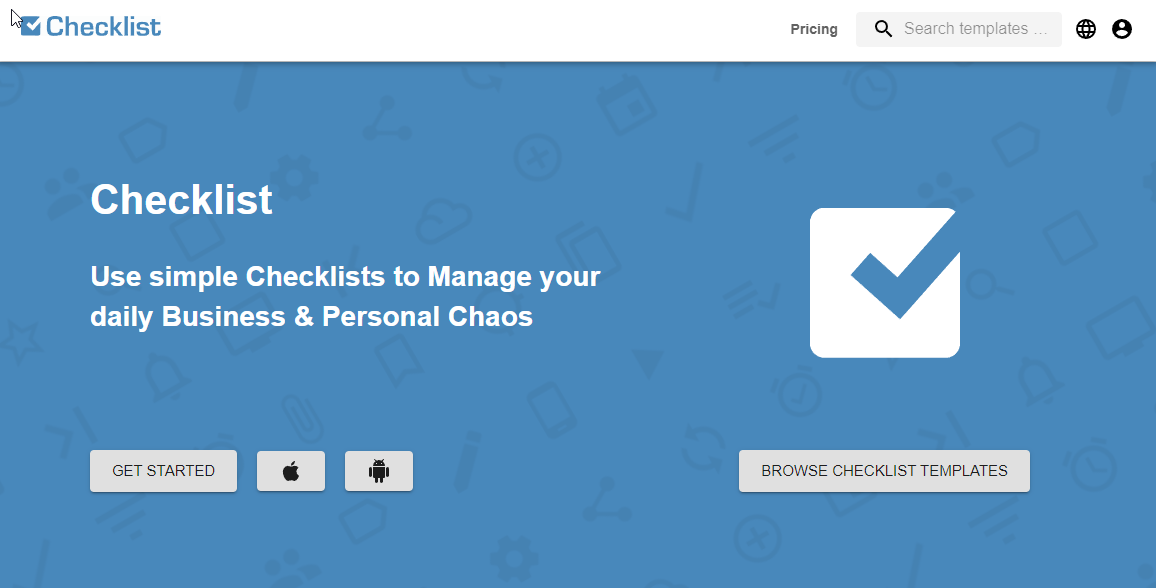 A Screenshot of Checklist.com's Landing Page