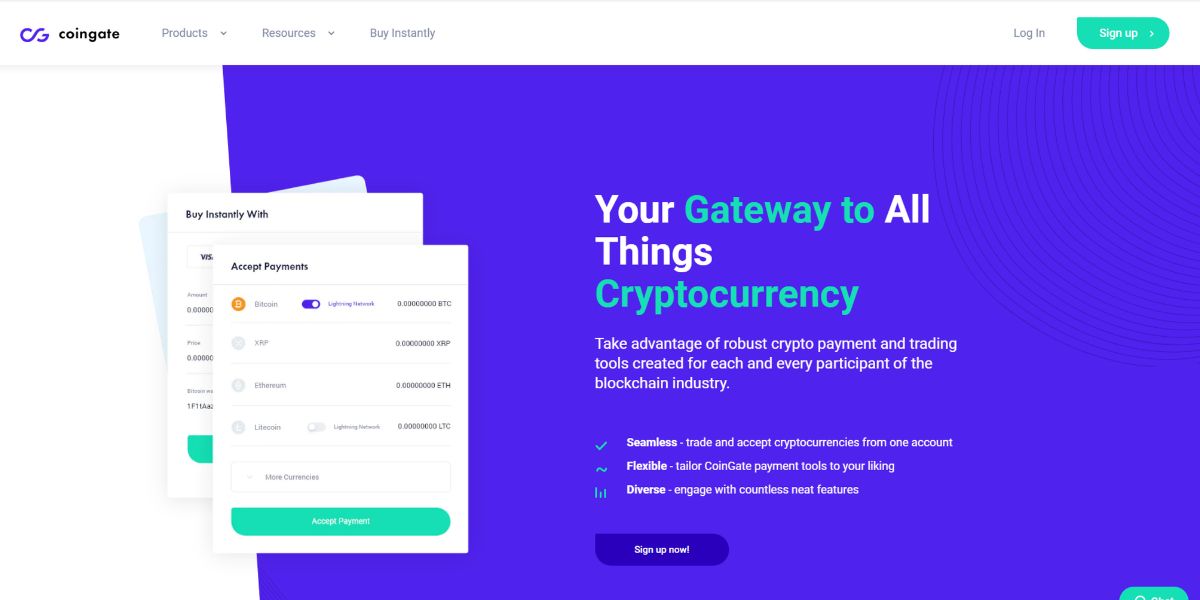 A visual of the Coingate crypto payment gateway's page