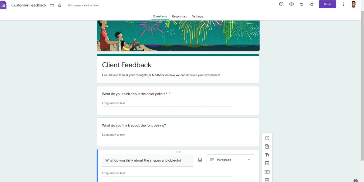 A visual of a sample survey form for collecting client feedback