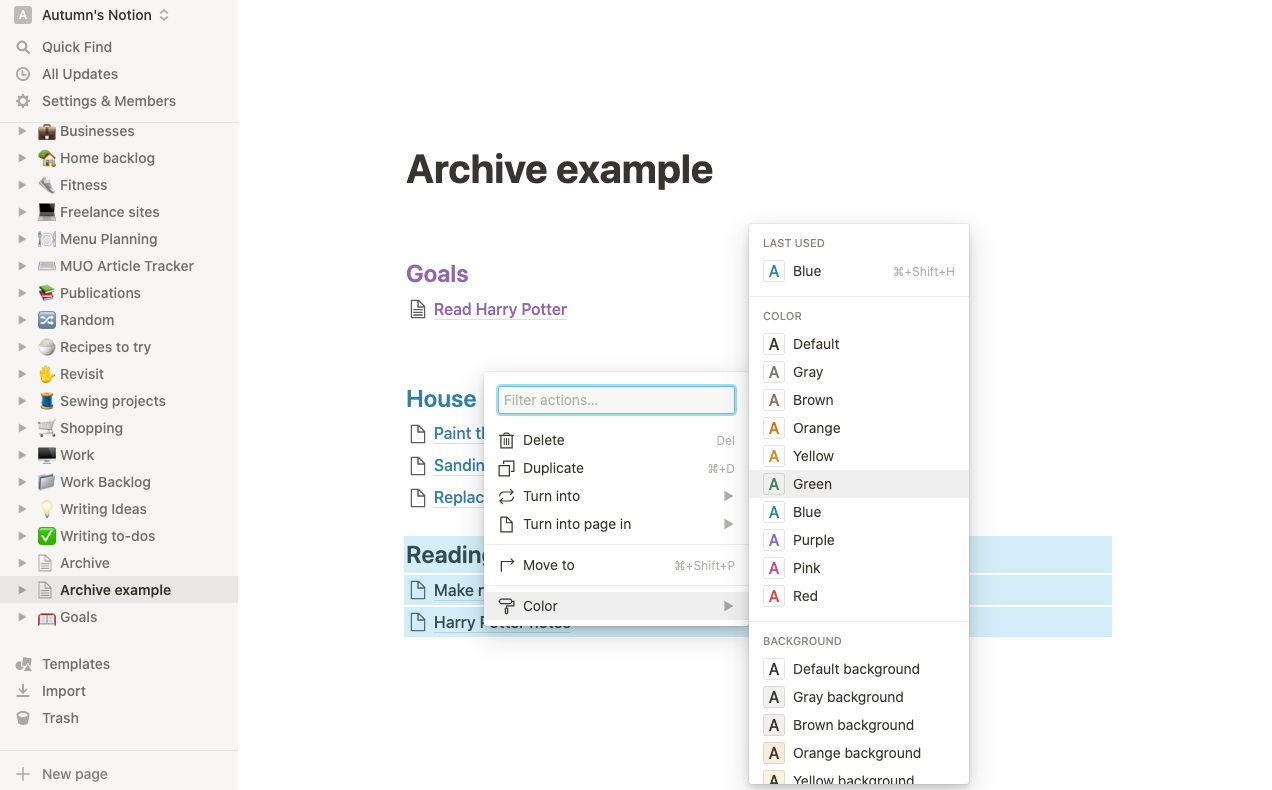 Screenshot of a project management software with a text styling panel open