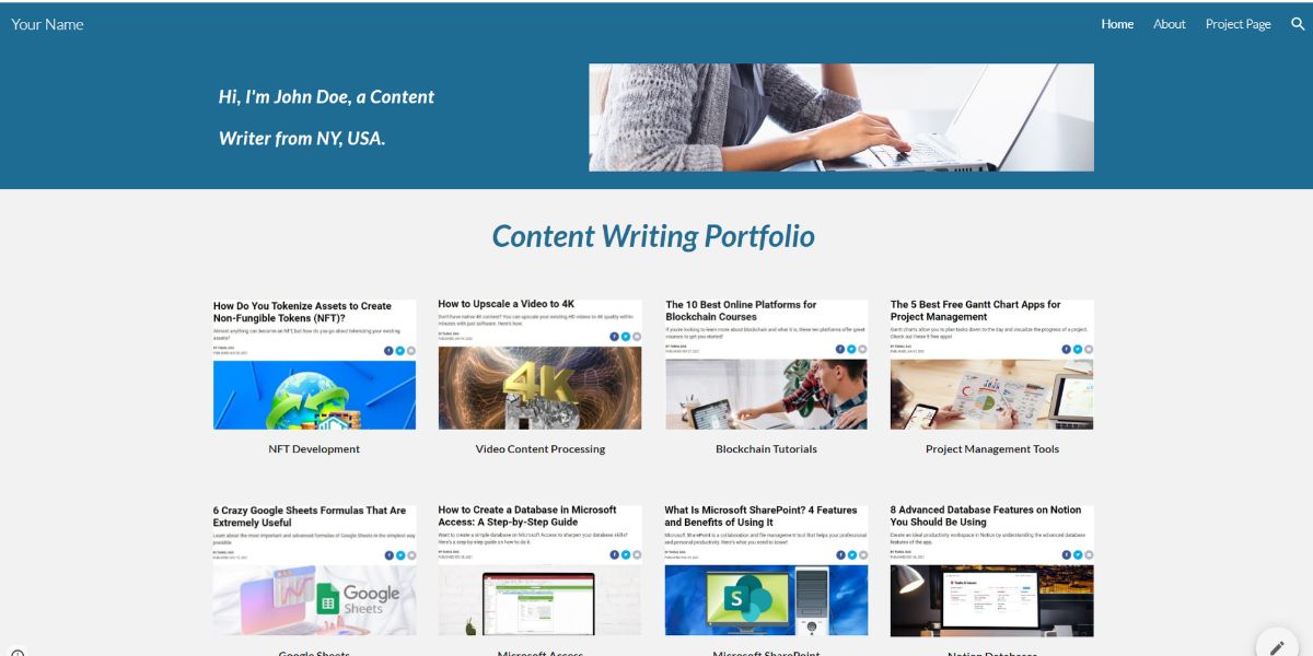 An image of an example of online portfolio on Google Sites