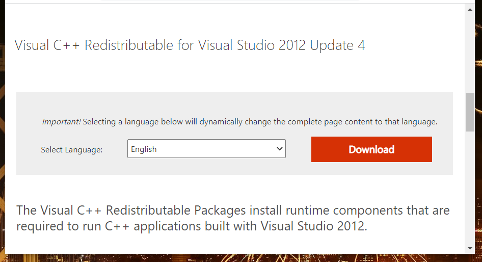 The Visual C++ Visual Studio 2012 download page