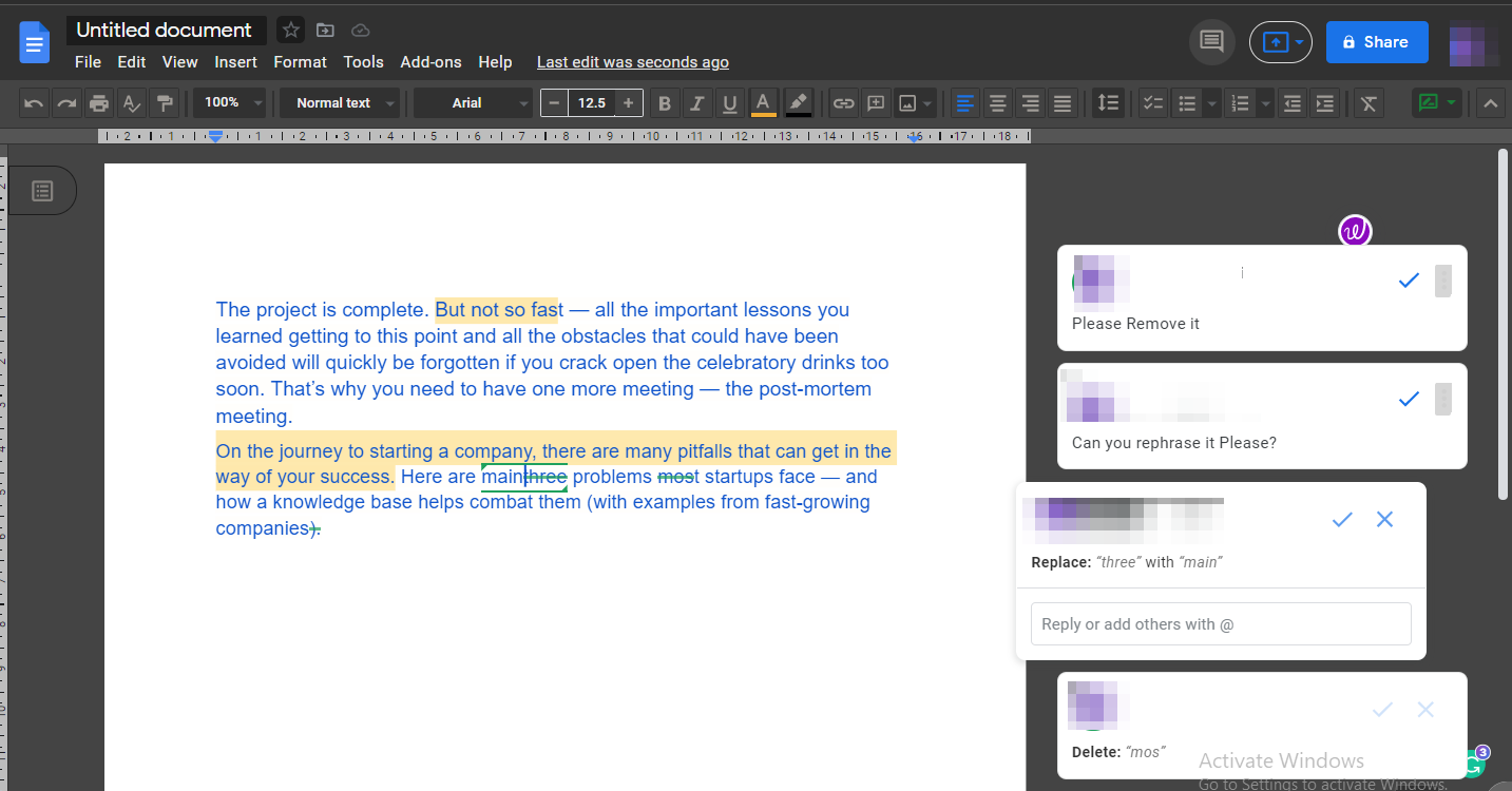 Editing Document in Google Docs in Chrome