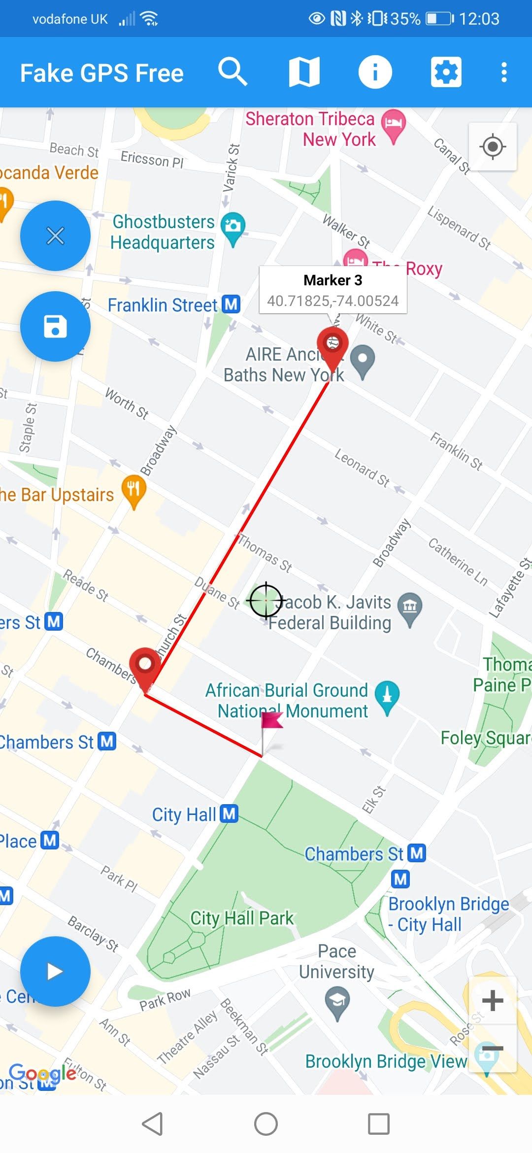 Fake GPS Go Location Spoofer creating route