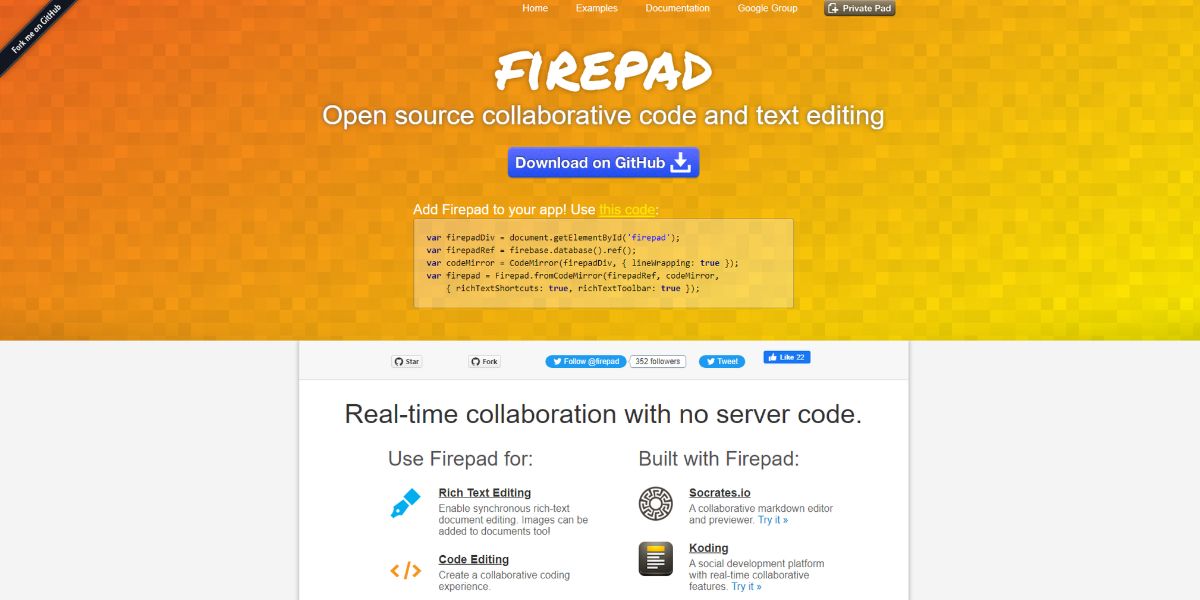 An image showing the Firepad website
