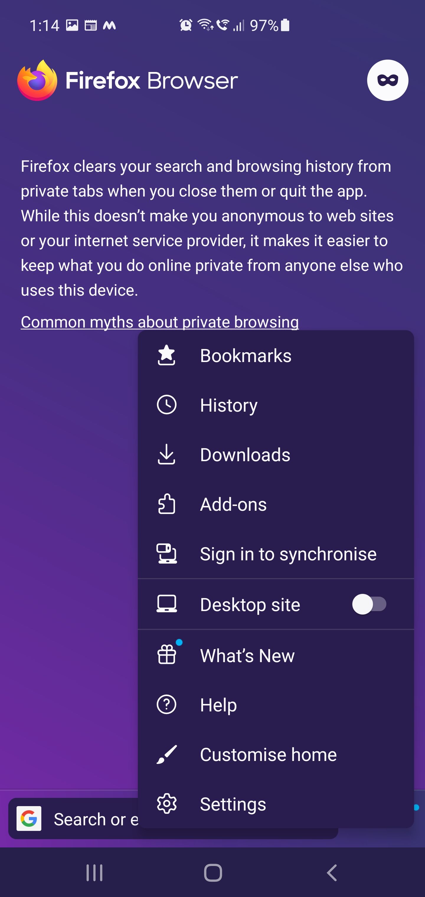 Firefox Android Settings