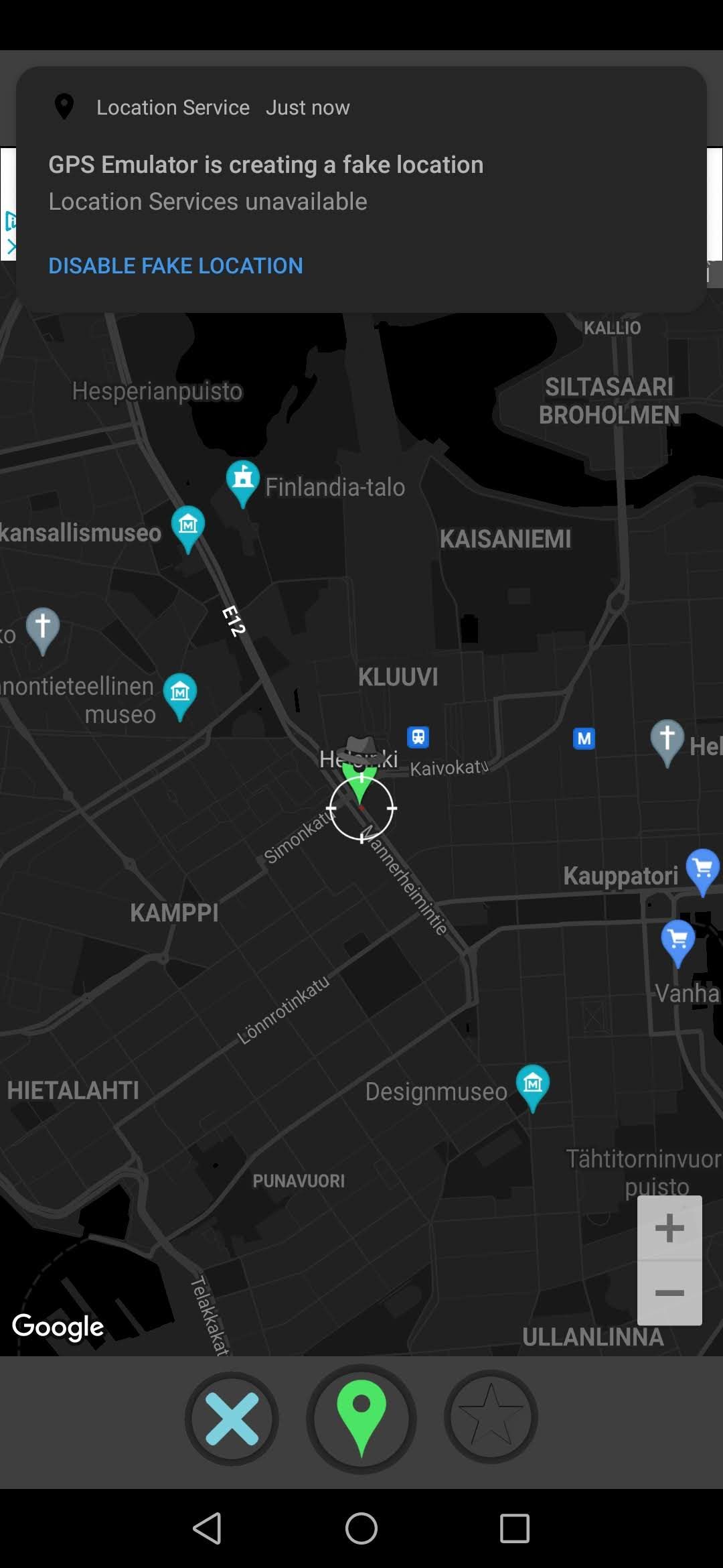 GPS Emulator location pinpoint