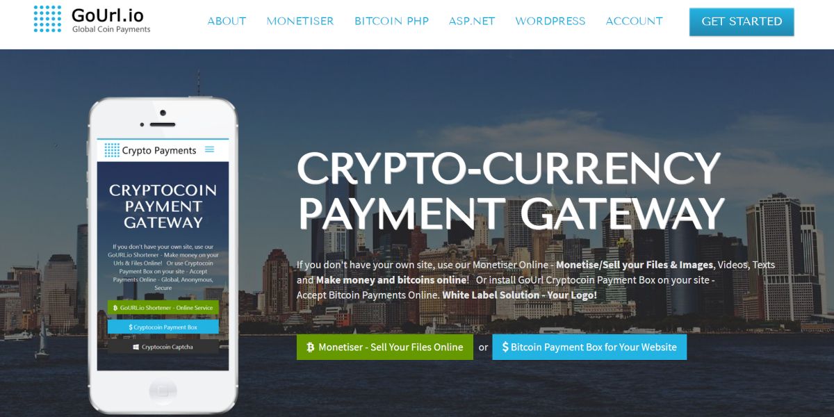 A view of the GoURL crypto gateway website