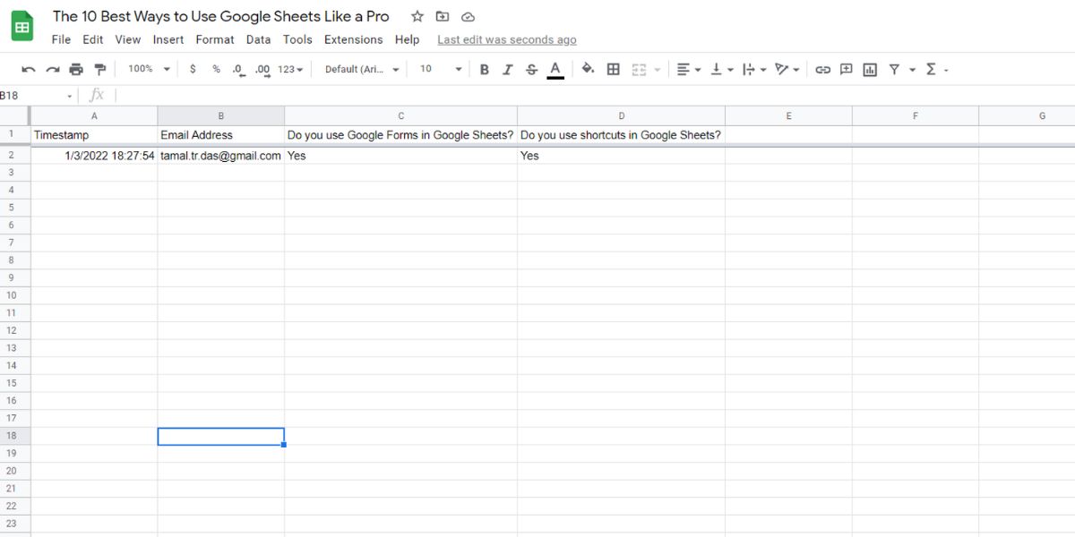 Google Forms responses in Google Sheets