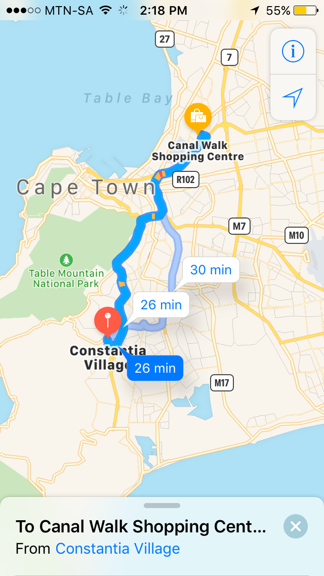 Google Maps app distance from destination