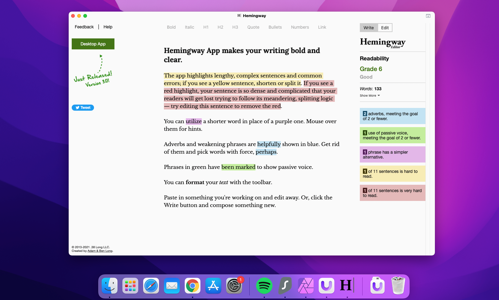 Hemingway running as desktop app on Mac
