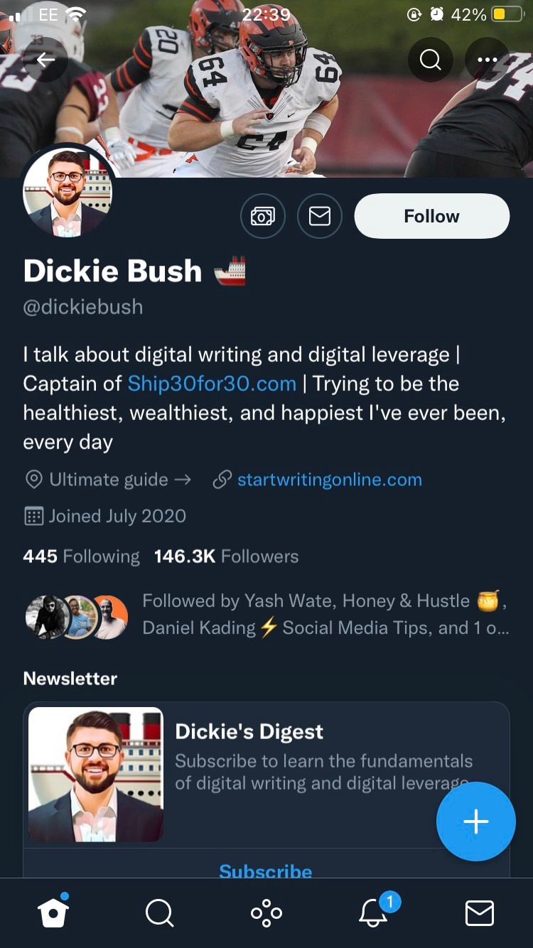 A niche-specific Twitter profile about digital writing and digital leverage. 