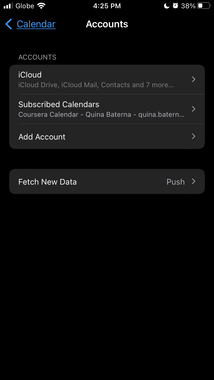iPhone Calendar Account