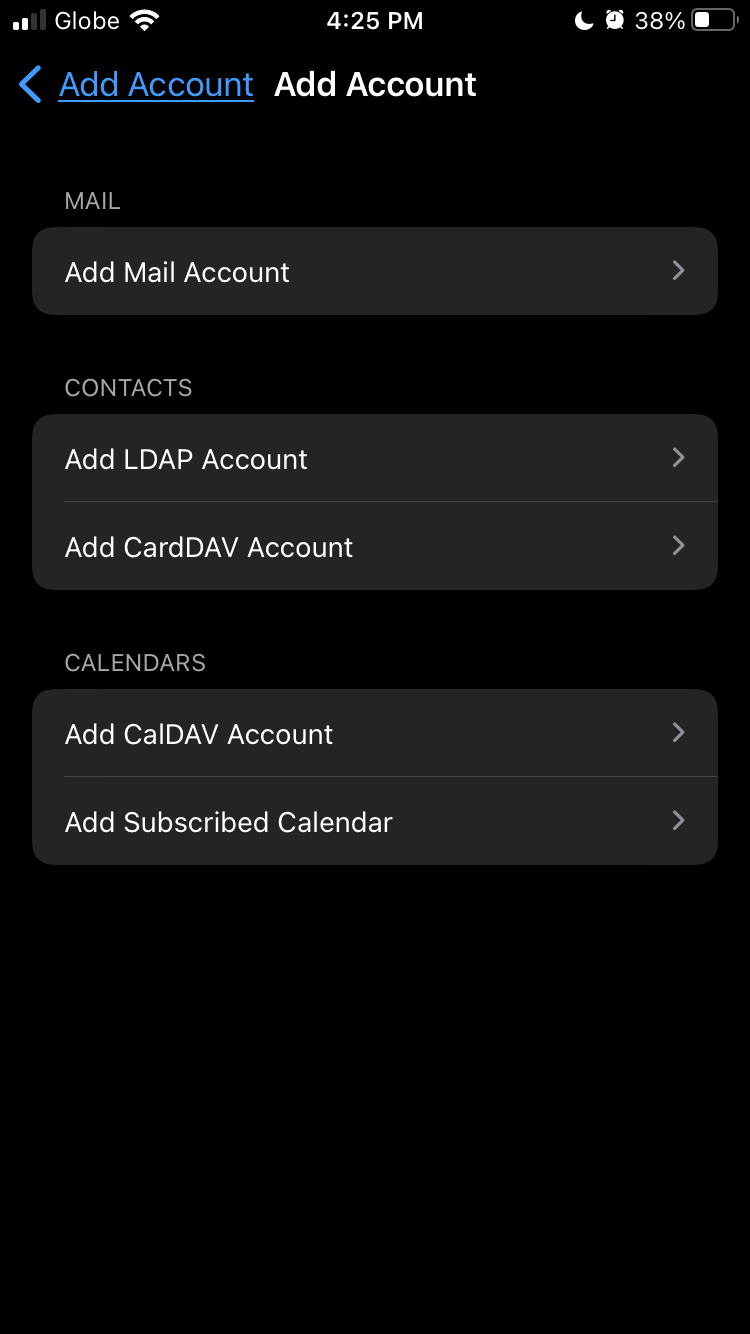iPhone calendar add other account